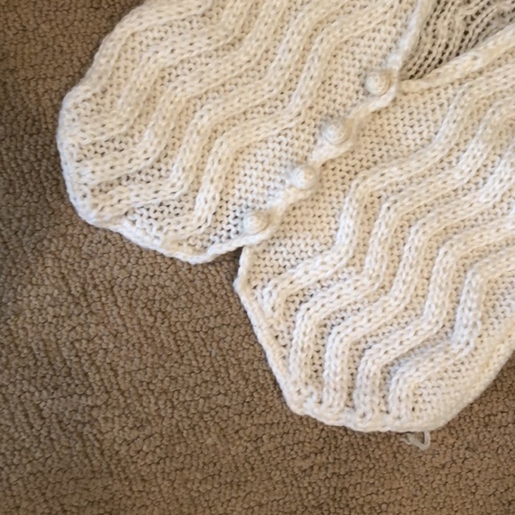 Shawl collar tuxedo hem open weave ivory  cardigan sweater M - Picture 7 of 16